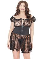 Cute babydoll, sheer lace, off shoulder, plus size